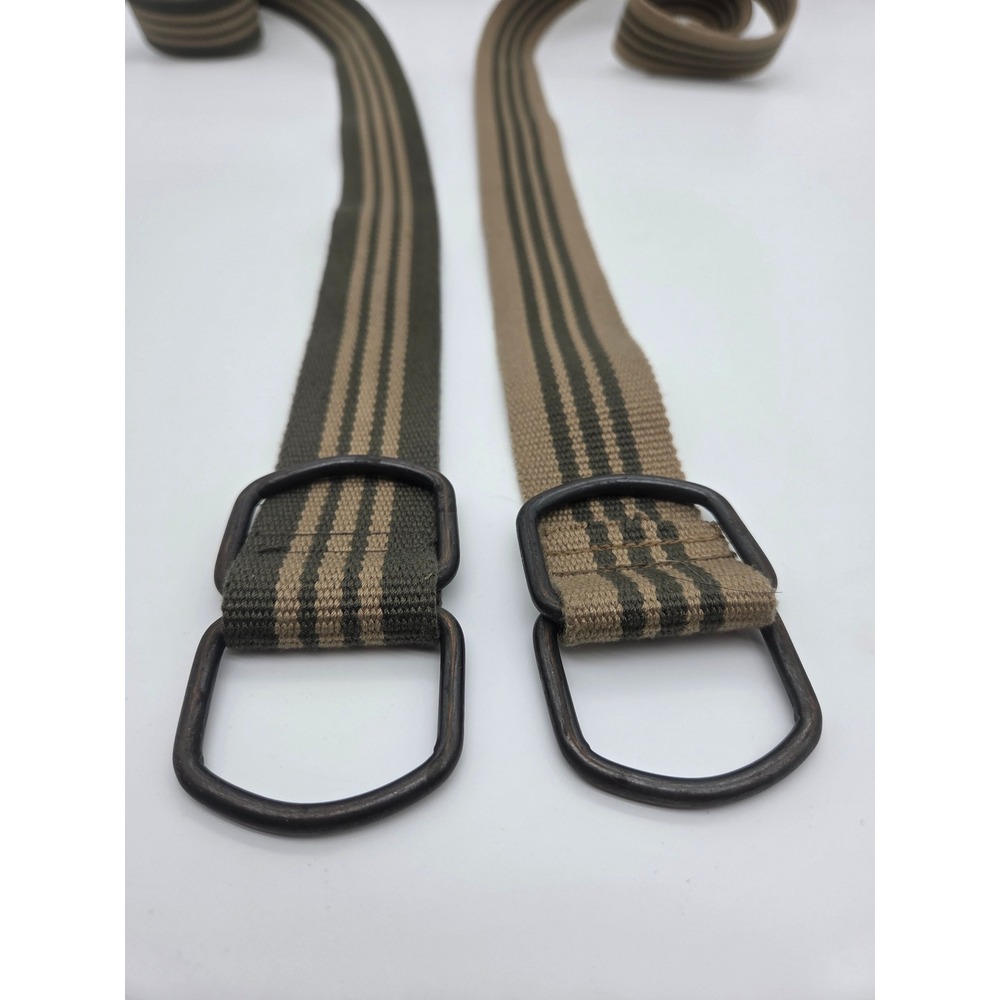 Unbranded Canvas Web Belt 41" Green Khaki Mens Striped D-Ring 2 Pack